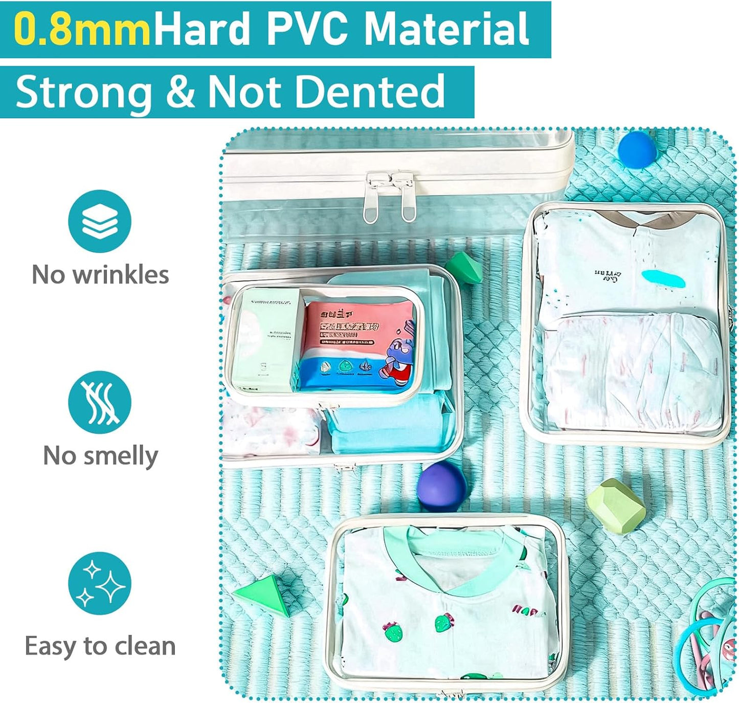 Clear Hard Shell Double-Zipper Pouches - Transparent Organizer Bags for Travel, Cosmetics & Toiletries | 4-Pack (White)
