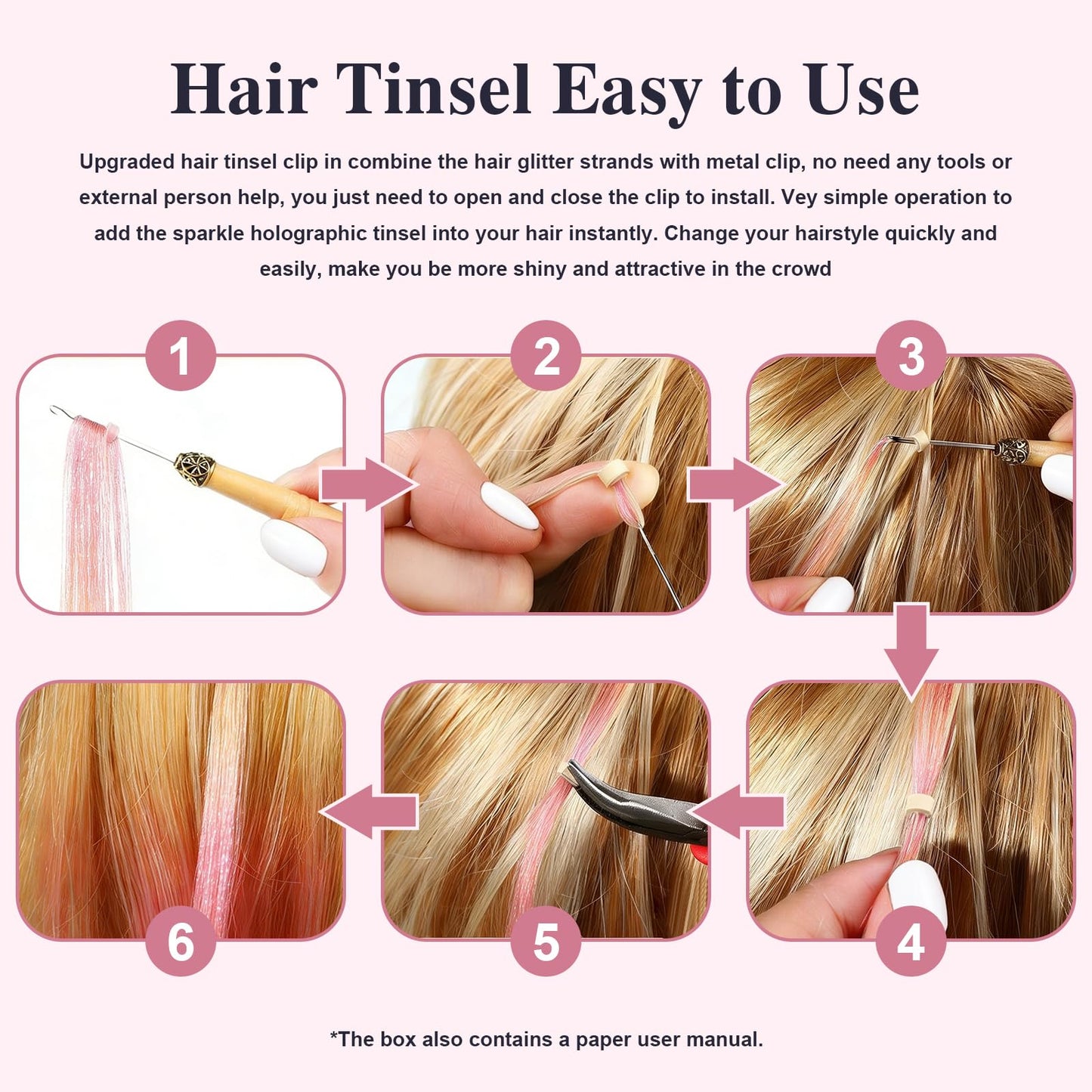 Leuceiy 12 Colors Hair Tinsel Kit, 48 Inch Hair Extensions With Tool, 3600 Strands Sparkling Dazzle Glitter Shiny Fairy Hair Heat Resistant for Girls Women Christmas New Year Festival Party