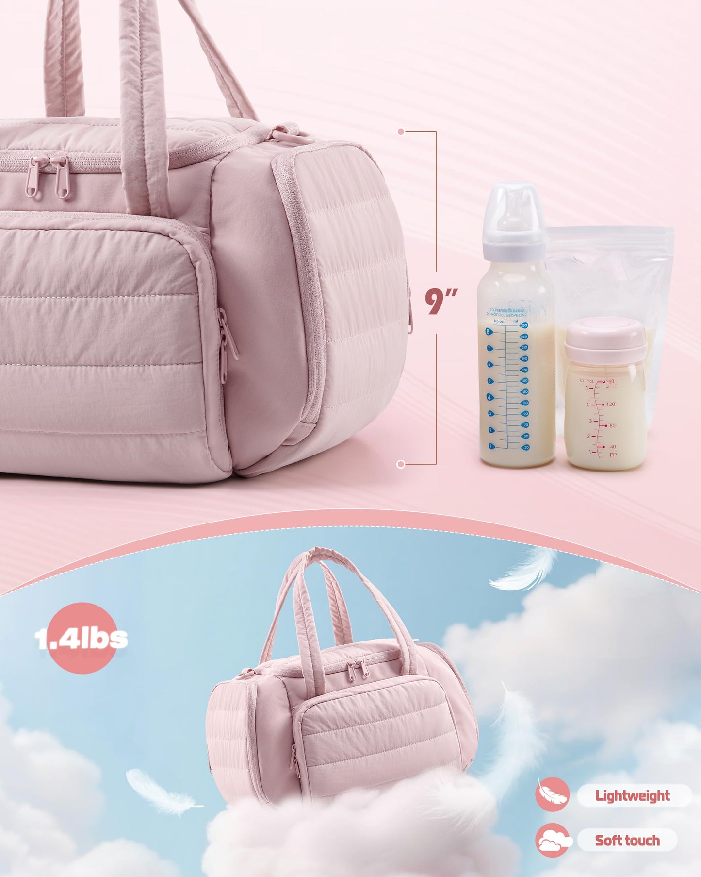Marscamd Quilted Breast Pump Bag Compatible with Spectra S1 and S2, Pumping Bag with Cooler Compartment and a Drying Mat, Pink