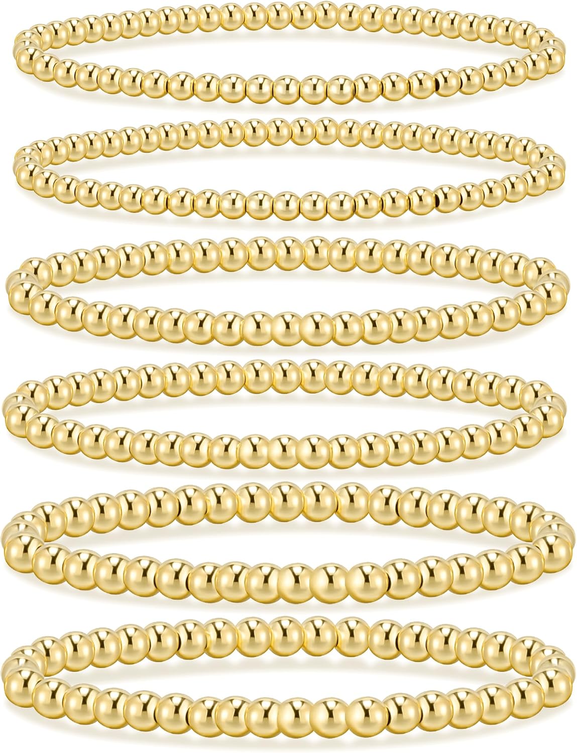 Gold Bracelets for Women - Waterproof 14K Gold Plated Beaded Strand Adjustable Jewelry Set | Perfect Gift