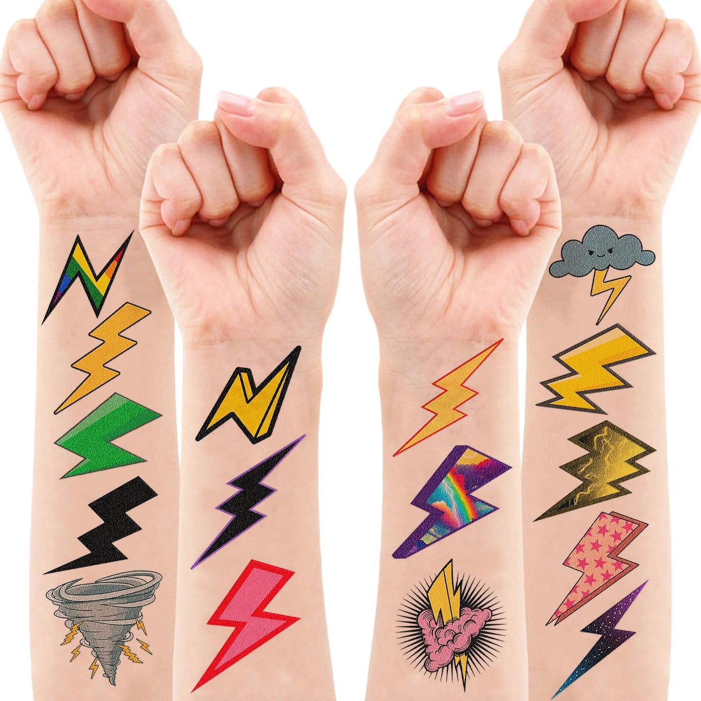 Lightning Bolt Temporary Tattoos - 96PCS Weather-Themed Stickers | Cute Waterproof Body Art for Kids