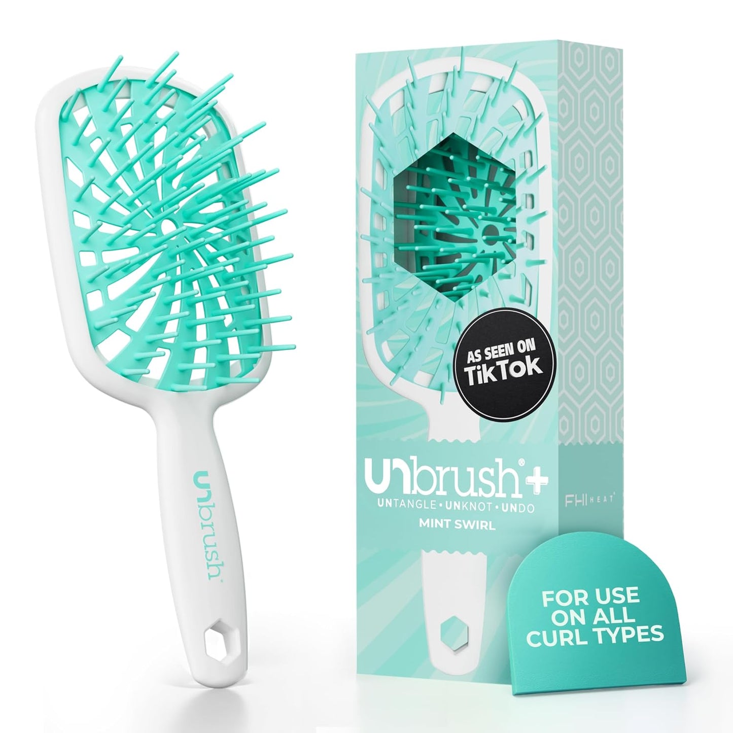 FHI Heat Curly Hair Brush - Gentle Detangling for Wet or Dry Fragile Hair | 84 UltraFlex Bristles, Vented Design