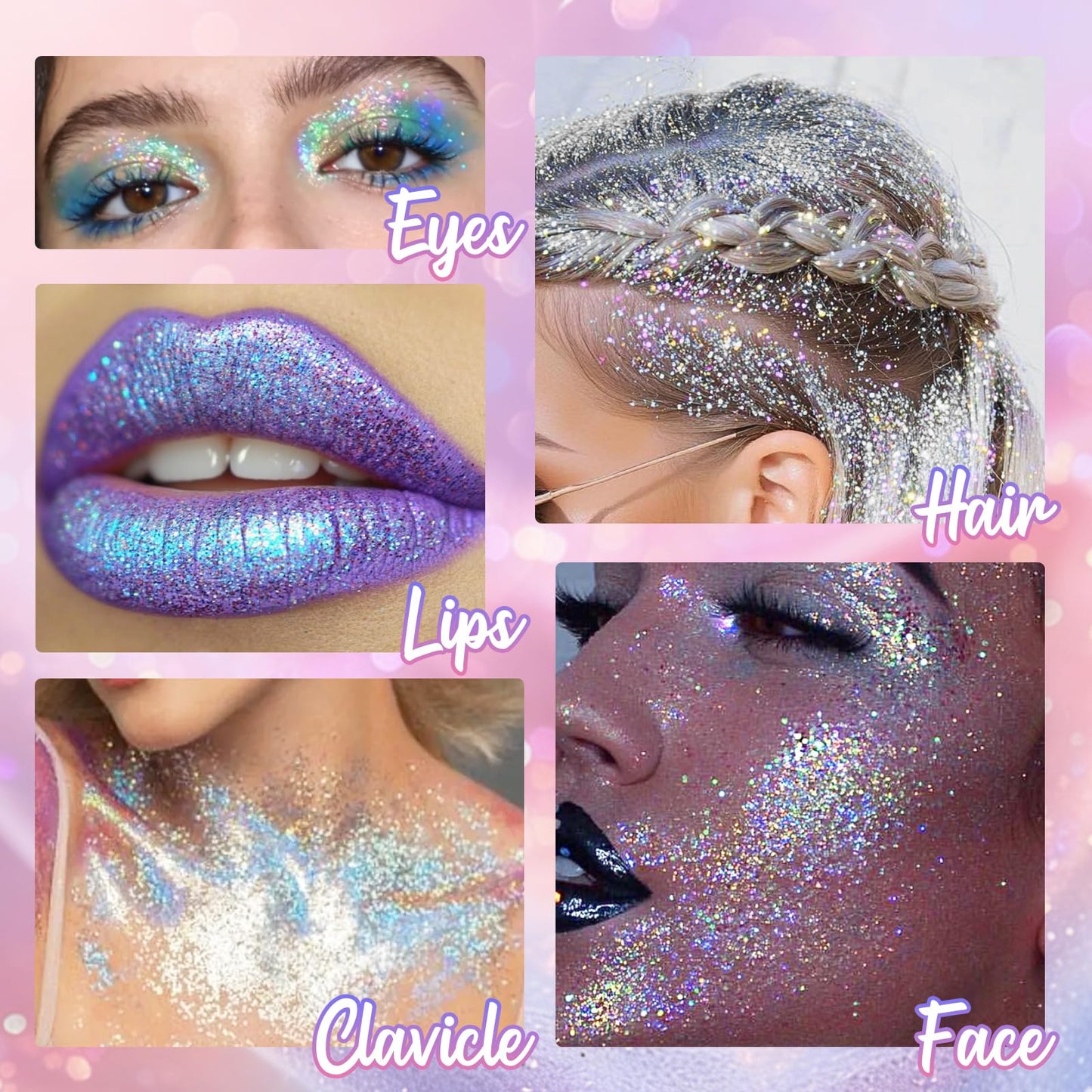 CAHOTO Dazzle Rolling Glitter for Face Body & Hair, Sparkling Holographic Shimmer, Roll-on Sequins for Singer Concert Rave Festival Halloween Party Carnival, 1.35fl.oz