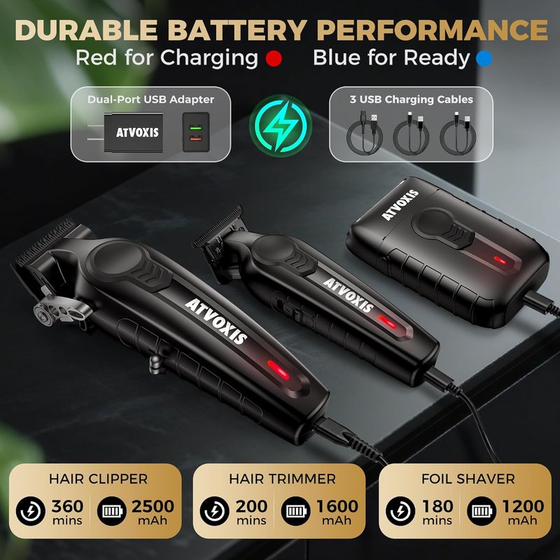 Professional Hair Clippers for Men - Cordless Barber Trimmer Set | Hair Cutting Kit with Precision Blades