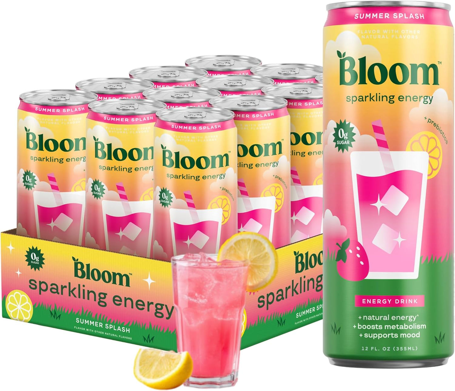 Sparkling Energy Drink Variety Pack - Natural Caffeine, Zero Sugar, 180mg - Antioxidant-Rich, Prebiotics | 12oz, 12 Pack