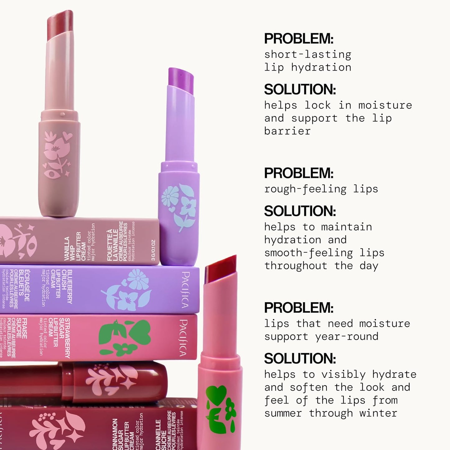 Pacifica Strawberry Sugar Lip Buttercream - Tinted Vegan Lip Balm for Lasting Hydration & Soft Shine | Buildable Mineral Tint