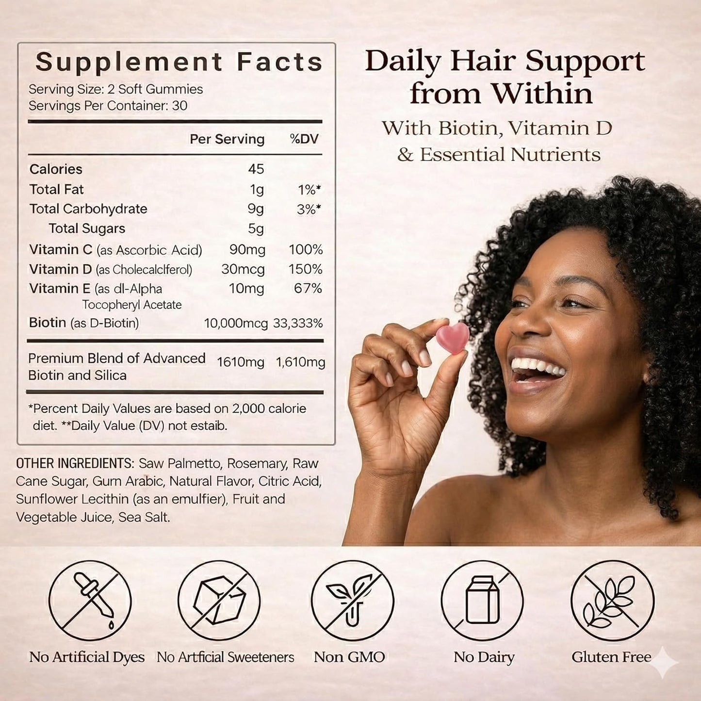 Hair Growth Gummies for Black Women - Biotin & Silica Complex (5000mcg) | Supports Hair, Skin & Nail Health, 60 Gummies