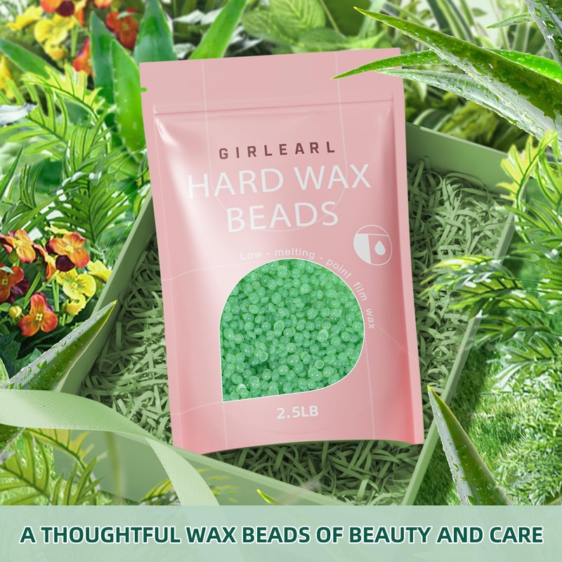 GIRLEARLE 2.5lb Wax Beads for Hair Removal, Brazilian Bikini Waxing for Women Men, Hard Wax beads Perfect for Sensitive Skin Full Body Eyebrow, Legs, Face at Home Waxing Beads for Coarse Hair (Aloe)