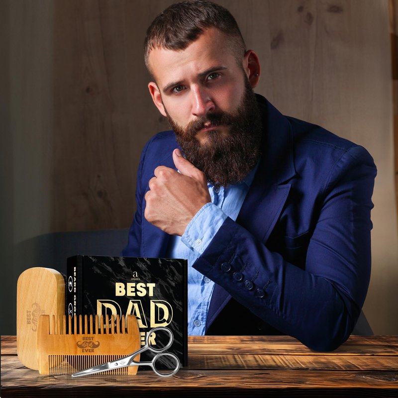 AXIARA Dad Gifts for Fathers Day from Daughter Son - Beard Kit for Men Grooming and Care with Brush, Comb, Scissors & Storage Bag - Best Dad Ever Gifts for Dad Father Stepdad, Beard Growth Kit for Men