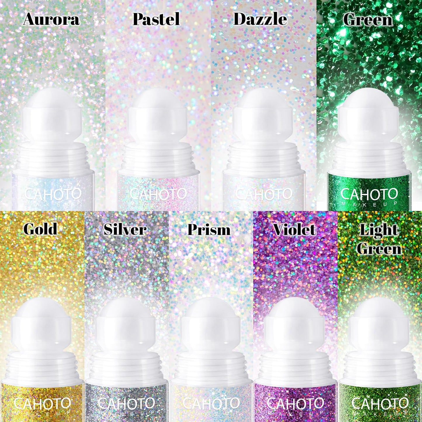 CAHOTO Gold Roll-on Glitter for Face Body and Hair, Mermaid Sparkling Holographic Shimmer, Chameleon Color Rolling Sequins for Concerts Mardi Gras Rave Festival Halloween Party Carnival, 1.02fl.oz