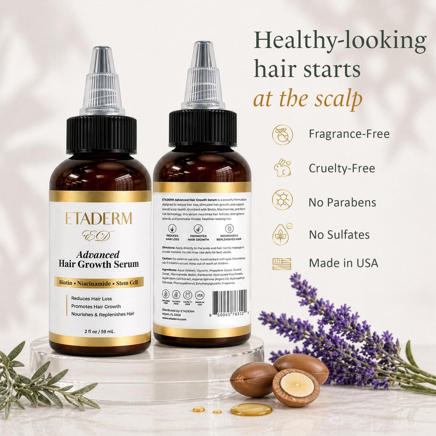 ETADERM Advanced Hair Growth Serum - Hair Growth Oil with Aloe Vera Biotin, Caffeine & Keratin - Hair Oils Stimulates Growth, Moisturizes & Conditions Scalp - Hair Serum for Thicker Fuller Hair 60ml