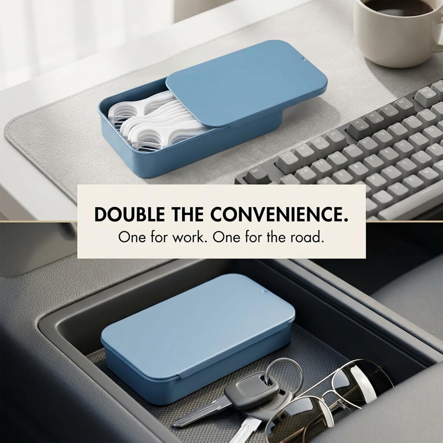 LIGHUFEIC 2Pack Dental Floss Portable Case,Dental Floss Dispenser,Convenient Refillable Glide Travel Adult Floss Box for Travel, Dates,Dinners and Hotels(Blue)