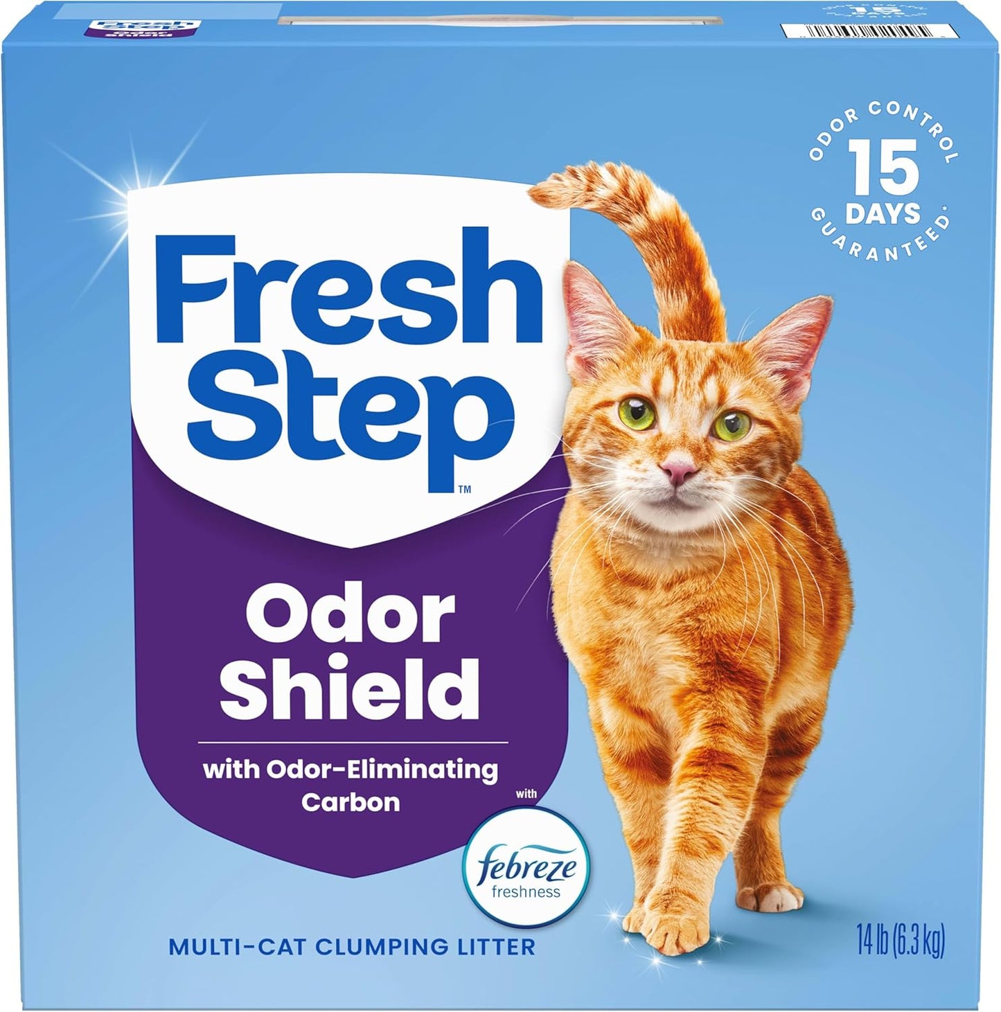 Fresh Step Cat Litter - Odor Shield Multi-Cat Clumping Formula with Febreze Freshness | 14 lb, Low Dust, Ammonia Block Technology