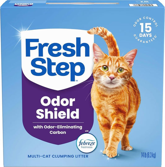 Fresh Step Cat Litter - Odor Shield Multi-Cat Clumping Formula with Febreze Freshness | 14 lb, Low Dust, Ammonia Block Technology