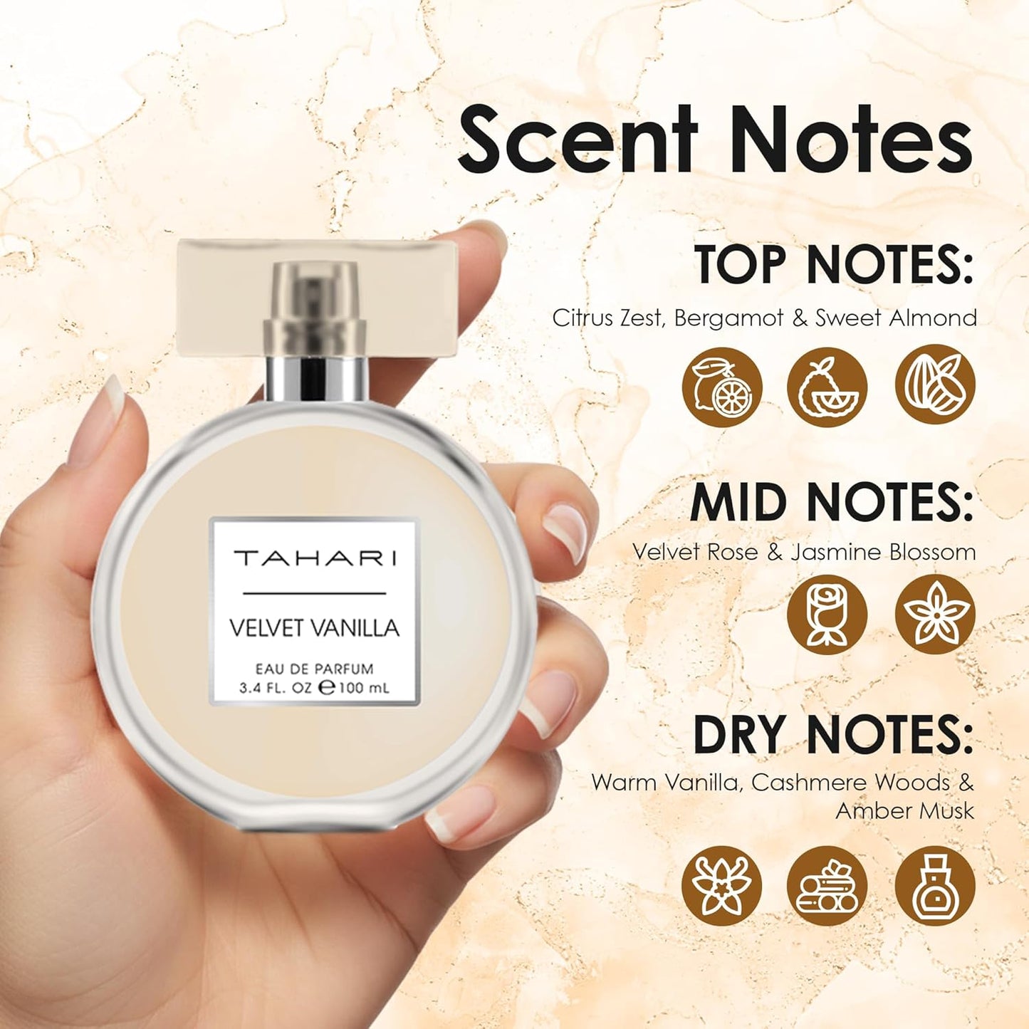 TAHARI Women's Velvet Vanilla Eau de Parfum - Luxurious Long-Lasting Fragrance with Coconut, Jasmine & Vanilla | 3.4 fl oz / 100 mL