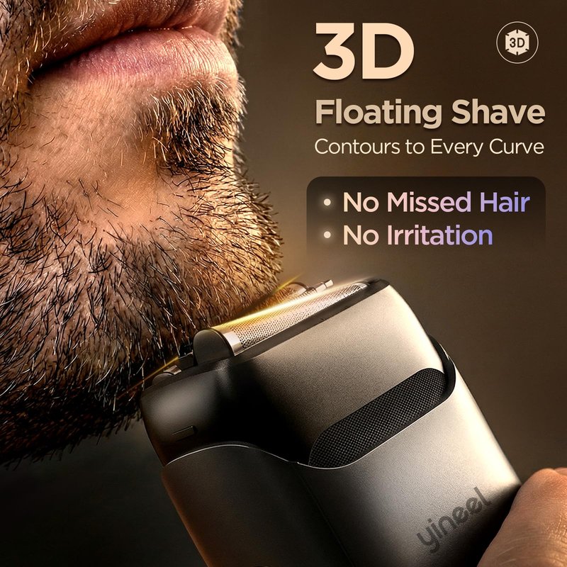Yineel VT100 Electric Foil Shaver for Men, Pocket-Sized with Case, Sleek Portable Mini Electric Razor, 90mins Runtime, 3 Floating Blades, Travel-Friendly, IPX7 Waterproof, Gifts for Men