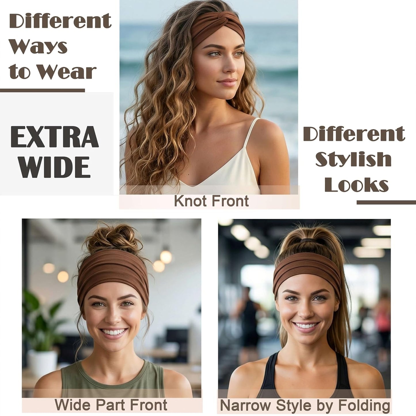 YONUF Wide Headbands for Women - Extra Large Twisted Knot Hair Accessories | 6 Pack