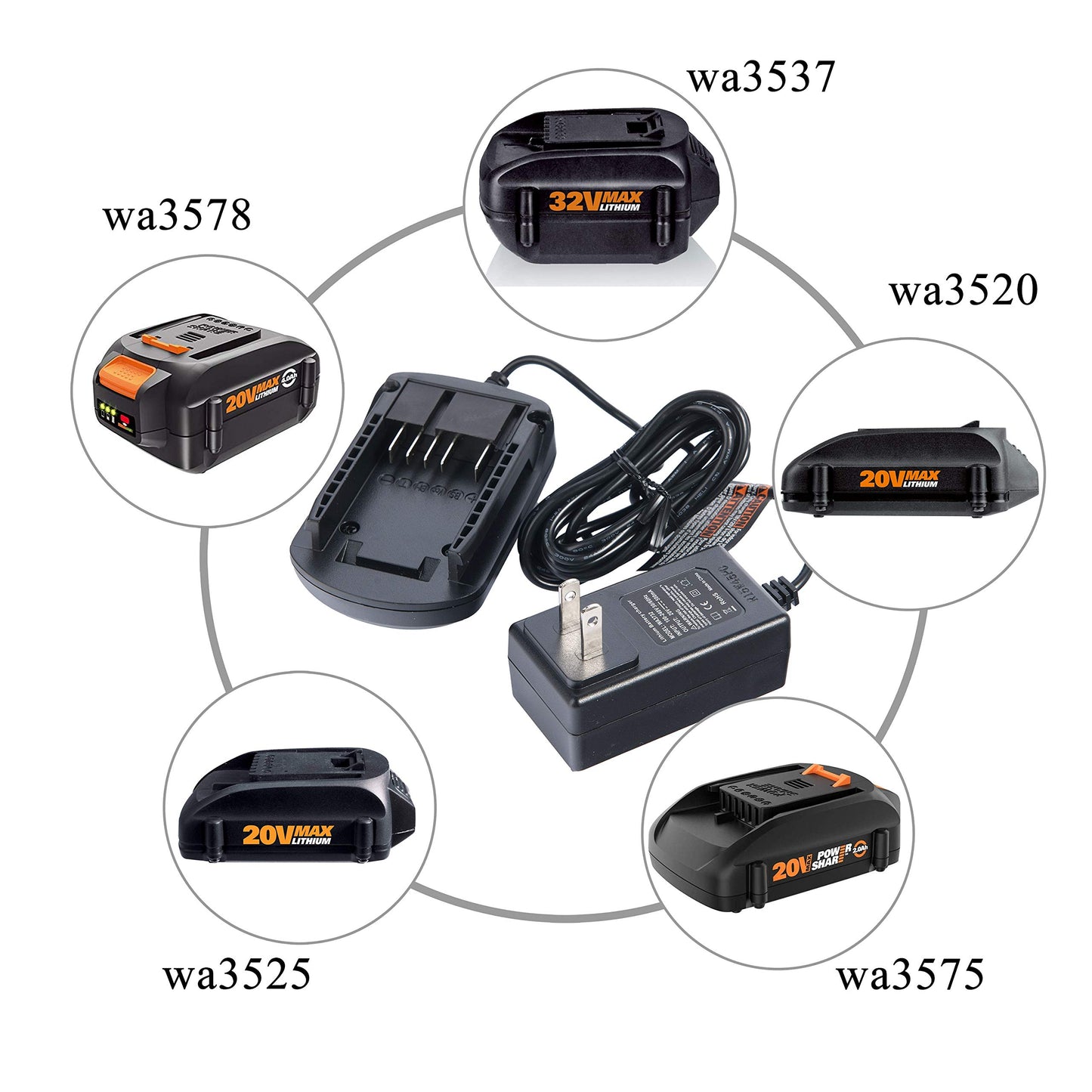 WA3742 Charger for 20V Lithium Battery WA3520 WA3525 WA3578, Cell9102 Replacement Worx Battery Charger 20V WA3732 WA3875 WA3881