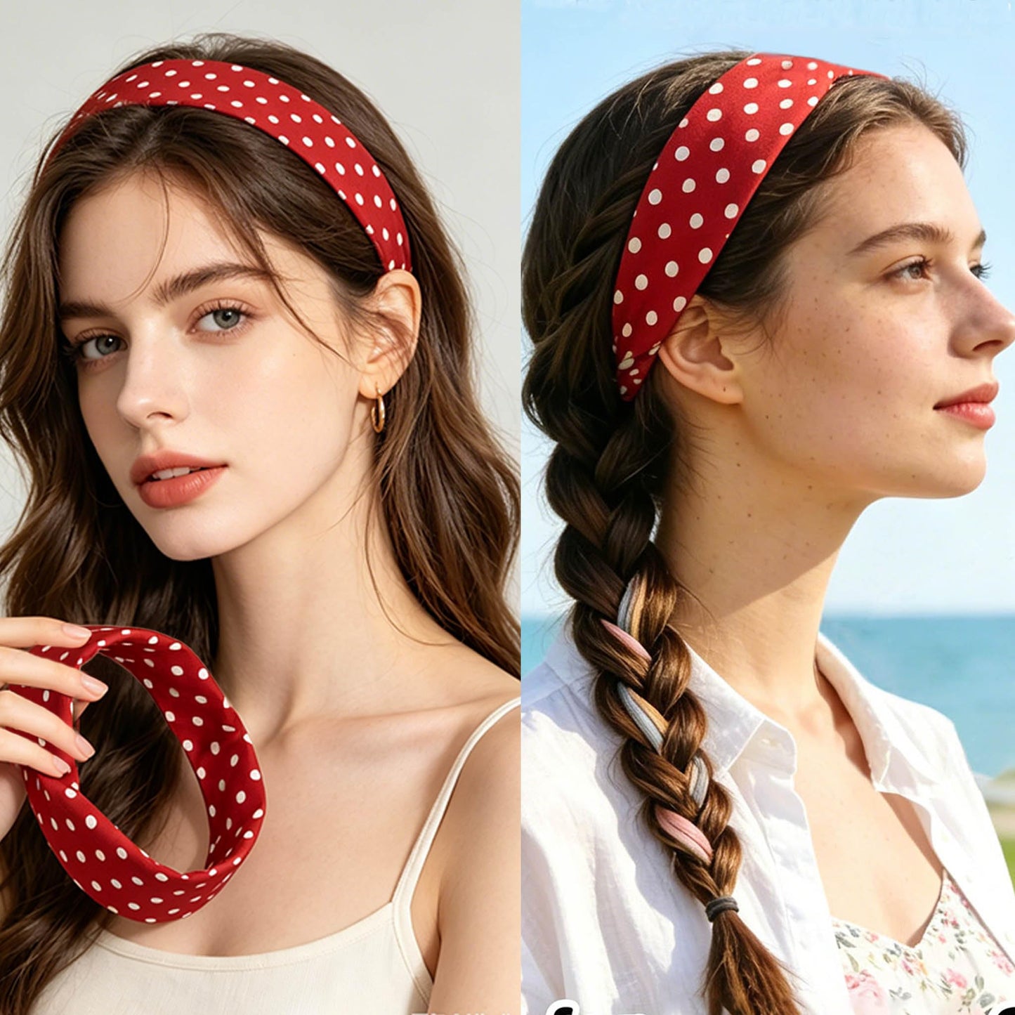 HOLAILS Polka Dot Headbands for Women, Cute Polka Dot Hair Bands for Women's Hair Fashion: 8Pcs Soft Stretchy Hair Hoops, Head Wraps to Cover Hairline Hide Roots, Retro Hair Accessories 6x23cm