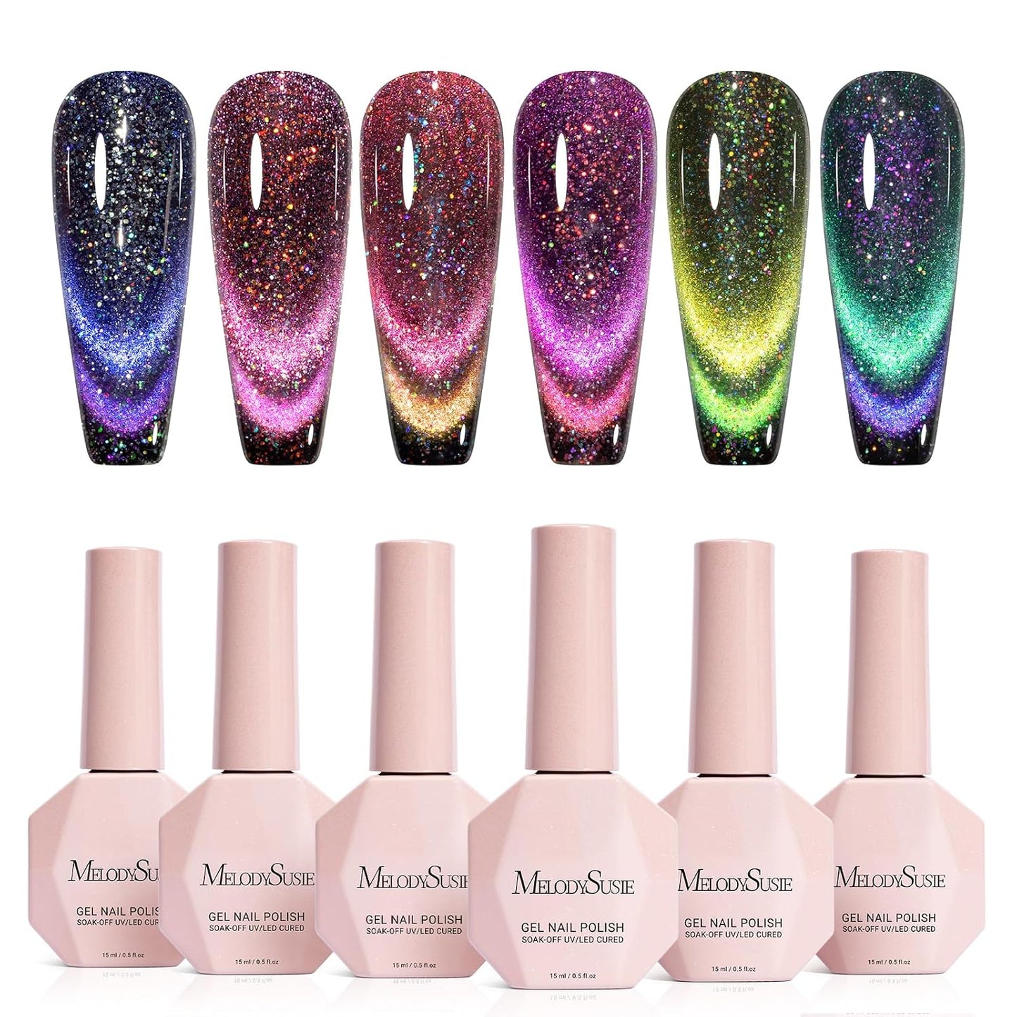 MelodySusie Cat Eye Gel Nail Polish - Burgundy Red Glitter Holographic | 0.5 Fl Oz UV Nail Art