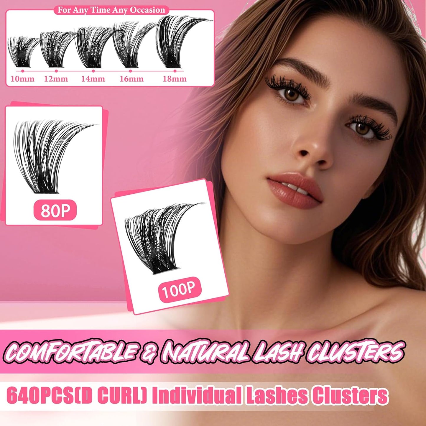 Lash Extension Kit - 640 Pcs Volume C Curl Eyelash Clusters | DIY Cluster Extensions with Bond & Tweezers