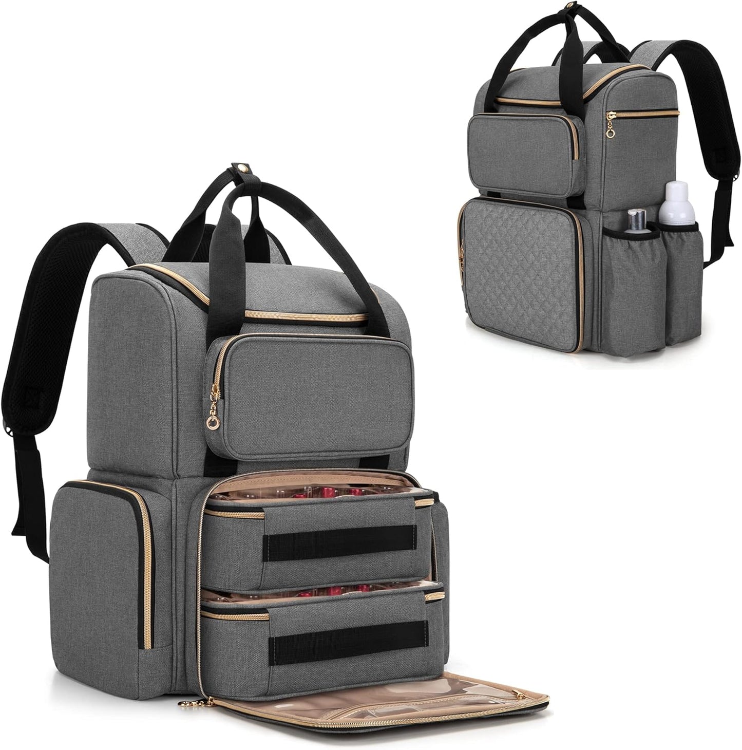 Nail Polish Organizer Backpack - Holds 70 Bottles & Lamp | Travel Bag with Removable Cases & Tool Pockets - Black