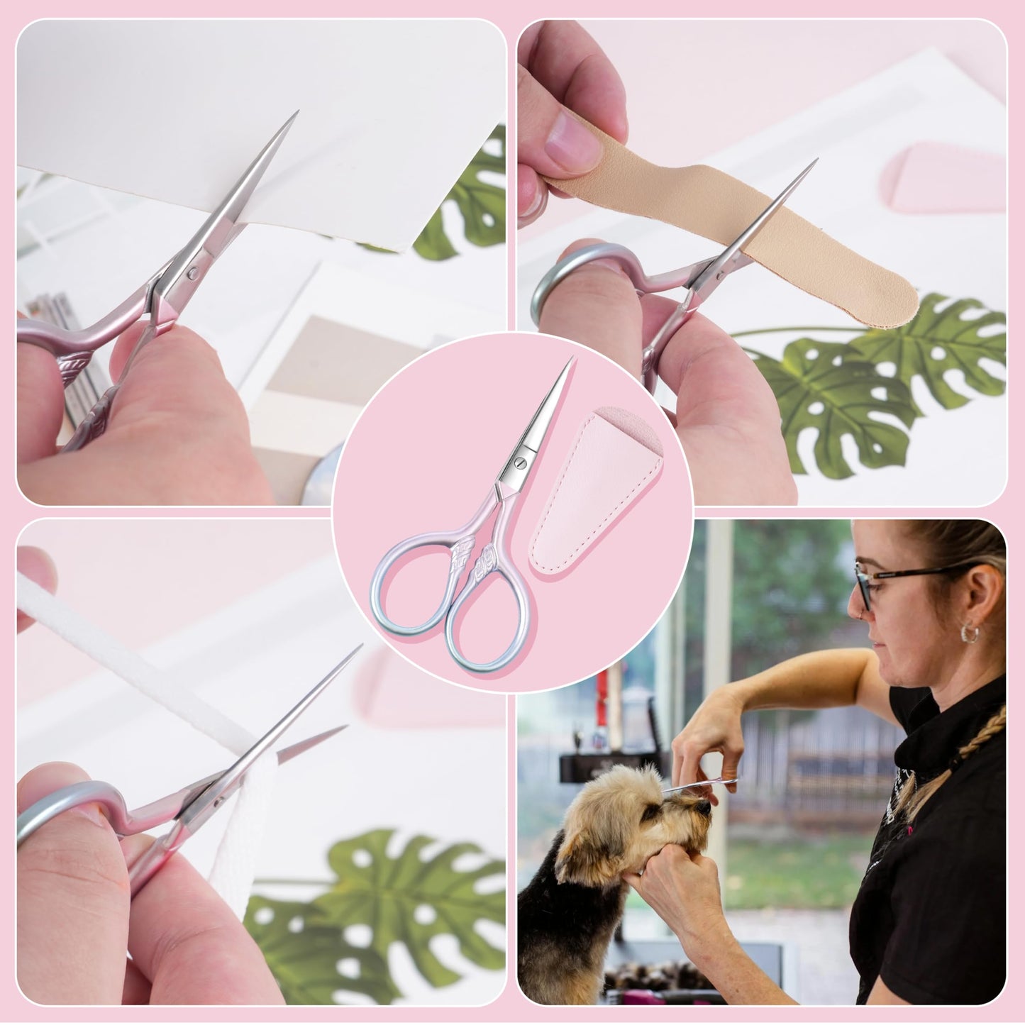 2 Pcs Eyebrow Scissors for Women, Professional Grooming Mini Scissors with Stainless Steel Straight Tip, 3.5 Inch Pink Small Scissors Beauty for Facial Hair, Eyebrows, Beard, Ear, Nose, Moustache