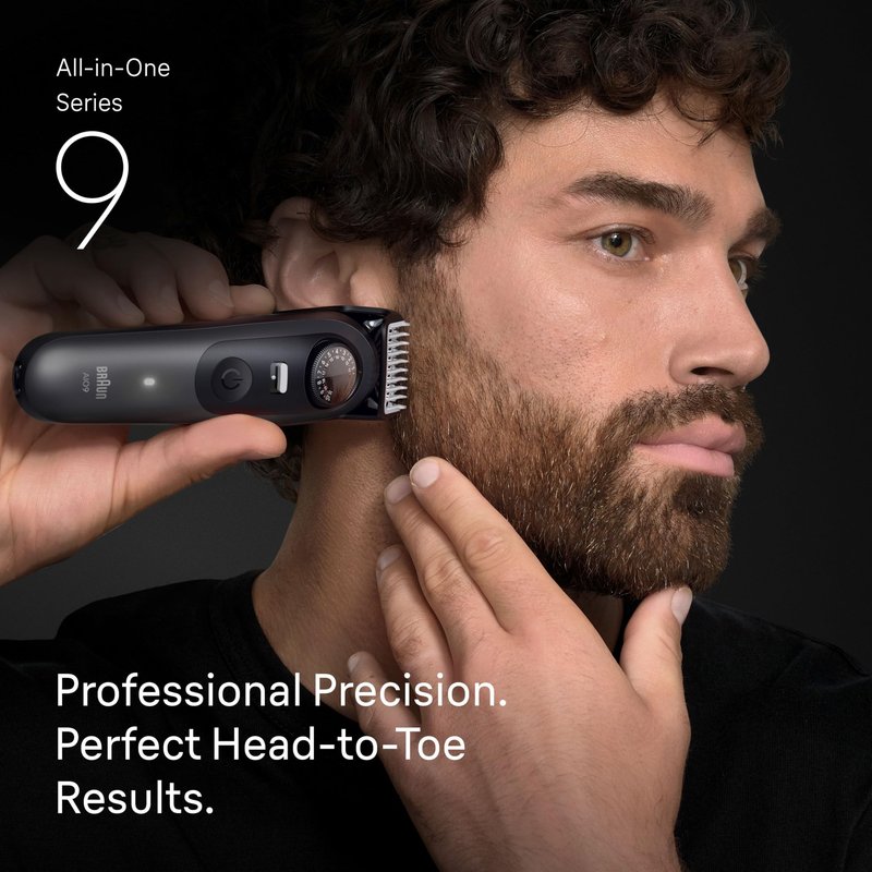 Braun All-in-One Series 9 Men’s Electric Beard Trimmer, Hair Clipper, Shaver & Razor for Face, Hair & Body, AIO 9535 with Gillette Labs Razor, Cordless