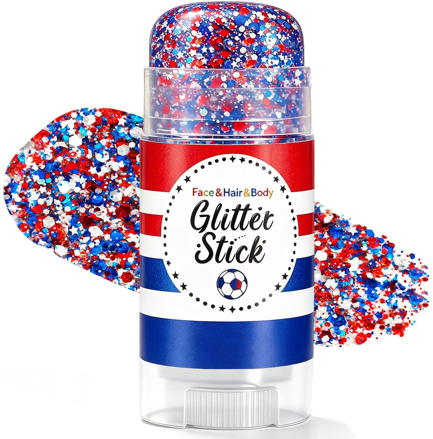 Patriotic 4th of July Glitter Stick,Sparkle Red White and Blue Face Hair Body Glitter,4th of July Outfits & Accessories for Women Kids,Waterproof Glitter Makeup for 250th Independence Day Anniversary