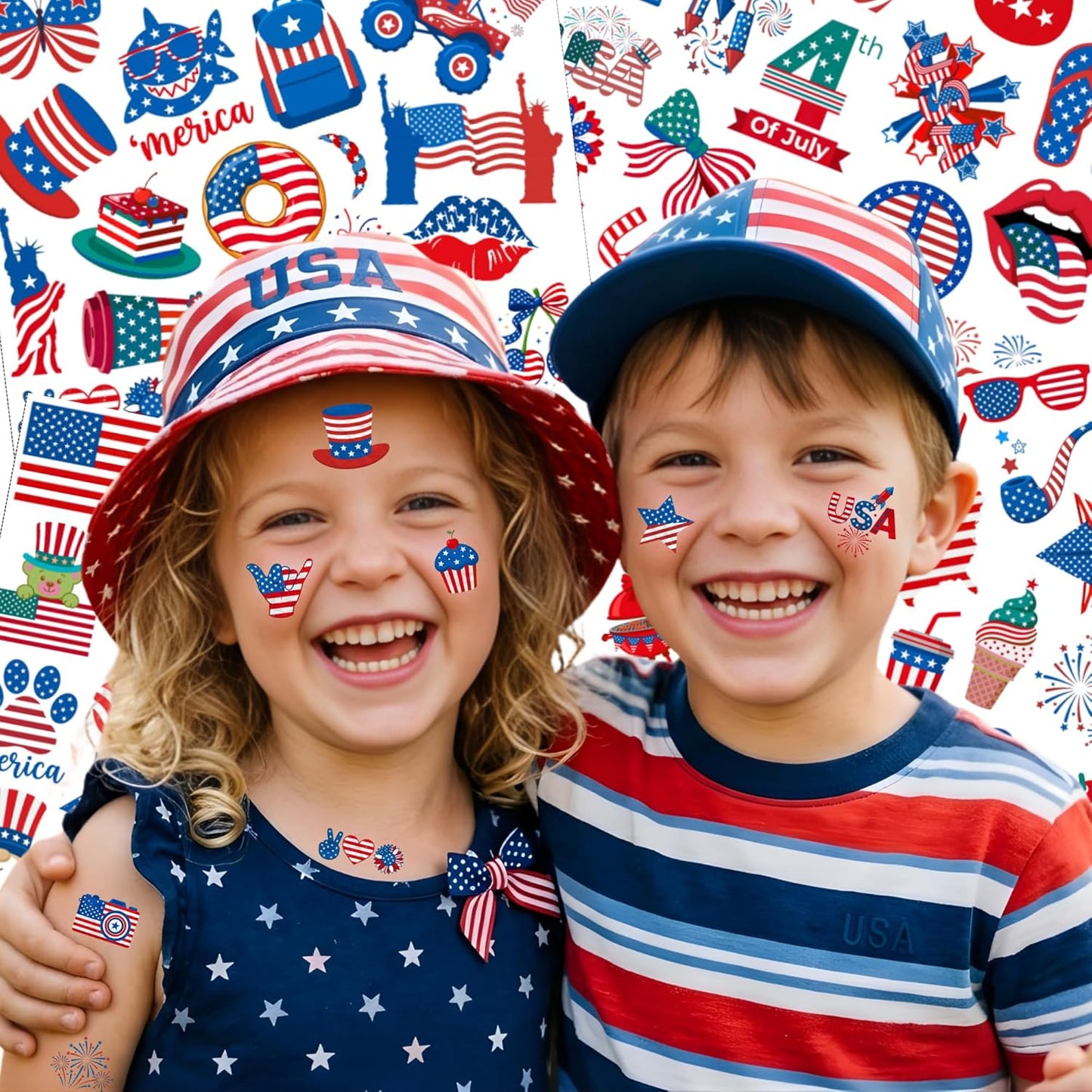Fourth of July Temporary Tattoos - 85Pcs Patriotic Party Favors | Red, White & Blue Designs