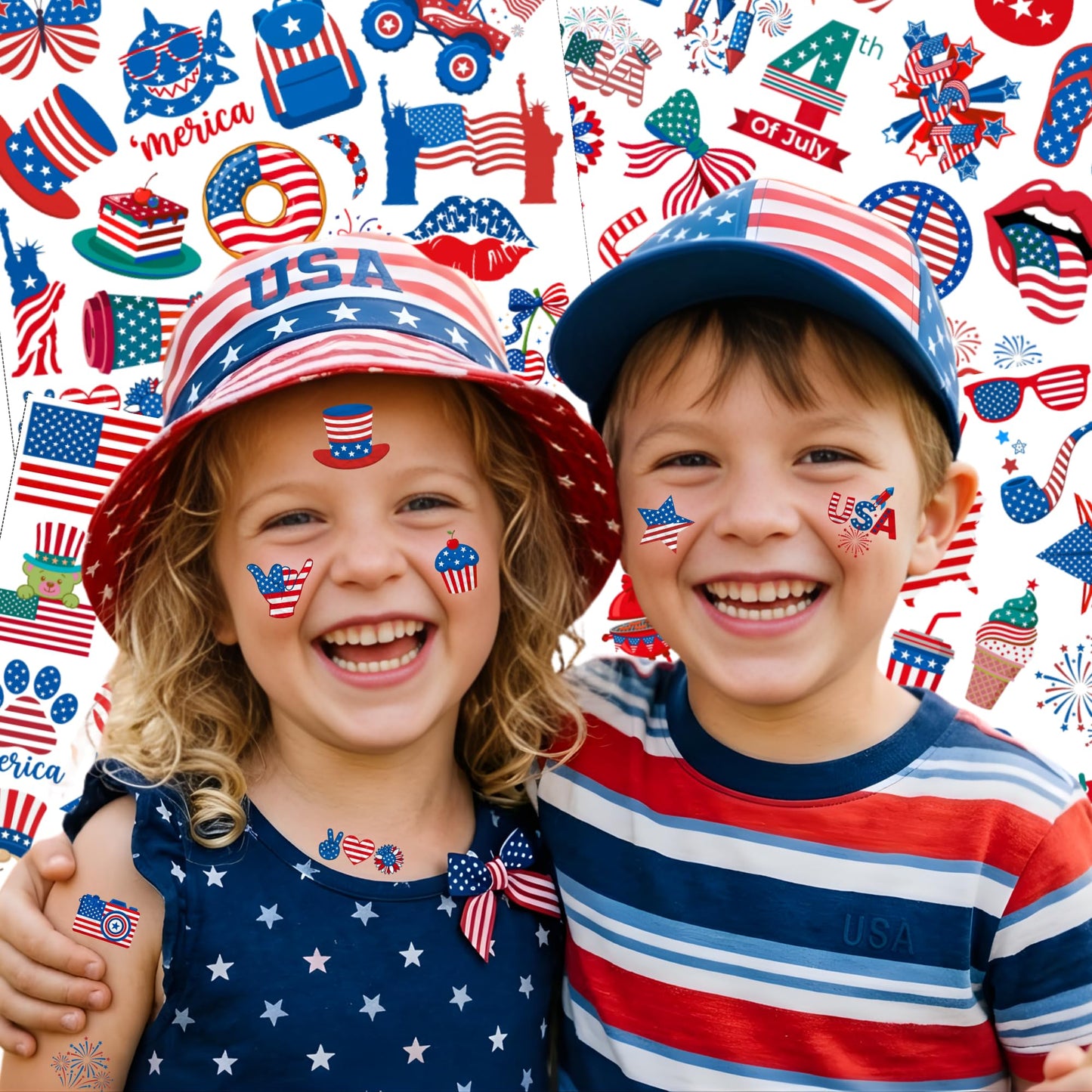 85Pcs Fourth Of July Patriotic Temporary Tattoos - Memorial Day Decorations Party Favors 4th of July Decorations Supplies 4th of July Gift Patriotic Accessories Independence Day Red White Blue USA