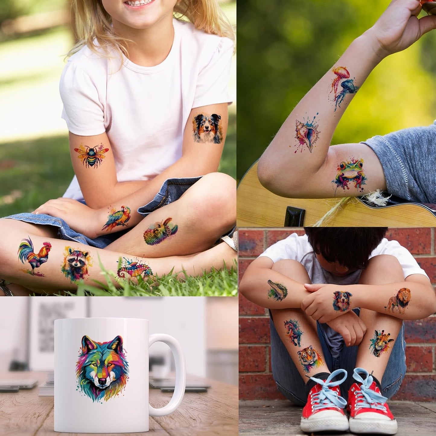 160 PCS Watercolor Animal Temporary Tattoos for Kids - Cute Stickers for Birthday Parties & Gifts | 30 Sheets