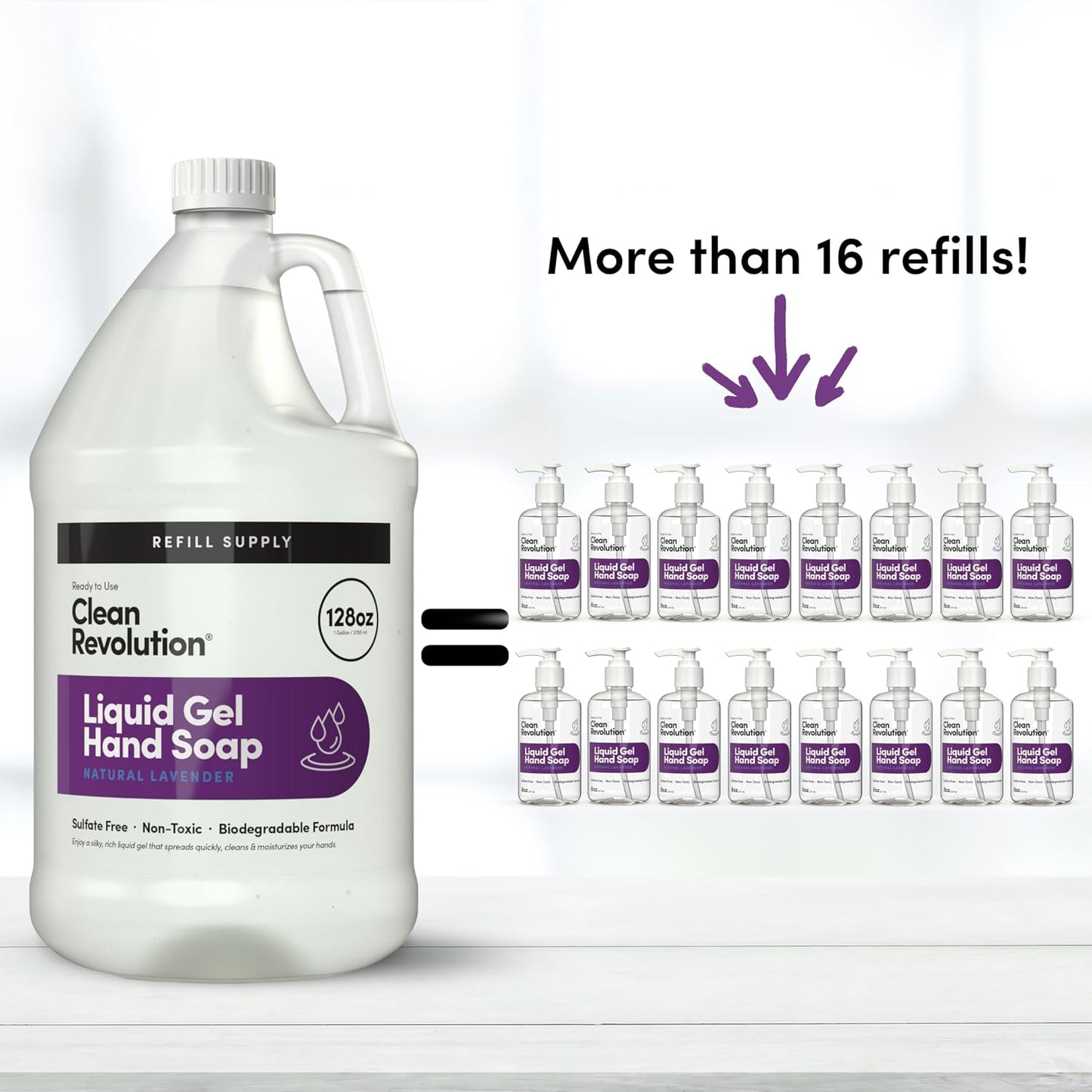 Liquid Gel Hand Soap - Natural Lavender Essential Oils | Silky Rich, Quick Lather, 128 Fl Oz