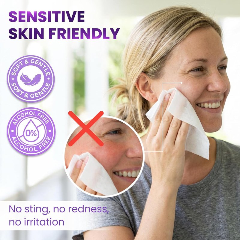 Lavender Face Wipes - Gentle No Rinse Makeup Remover with Aloe & Vitamins - Extra Soft for Sensitive Skin | 120 Pcs