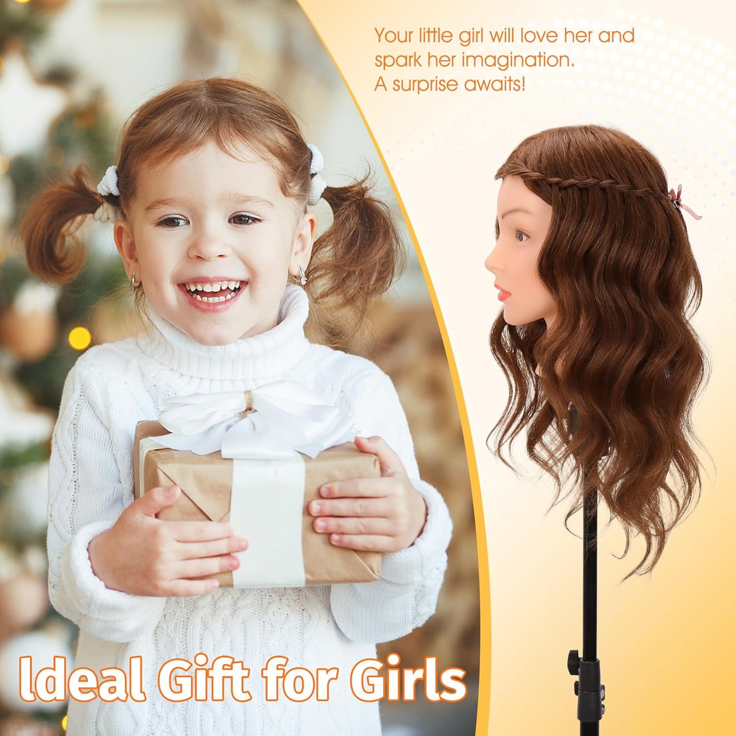 Real Human Hair Mannequin Head - Cosmetology Training Doll for Hair Styling, Cutting & Braiding | Dark Brown