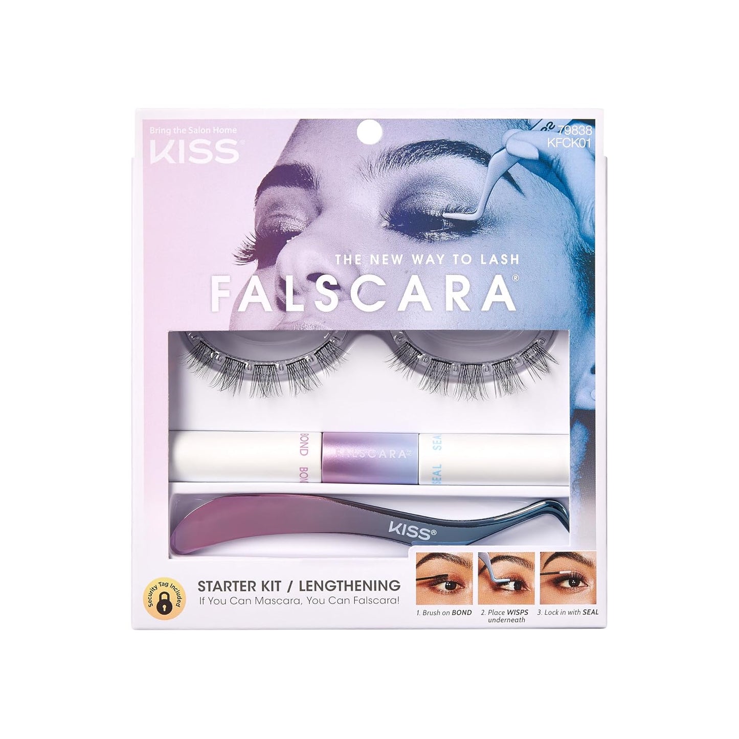 KISS Falscara DIY Lash Extension Kit - 10 Reusable Featherlight Wisps, Applicator & Bond | Perfect for Lengthening