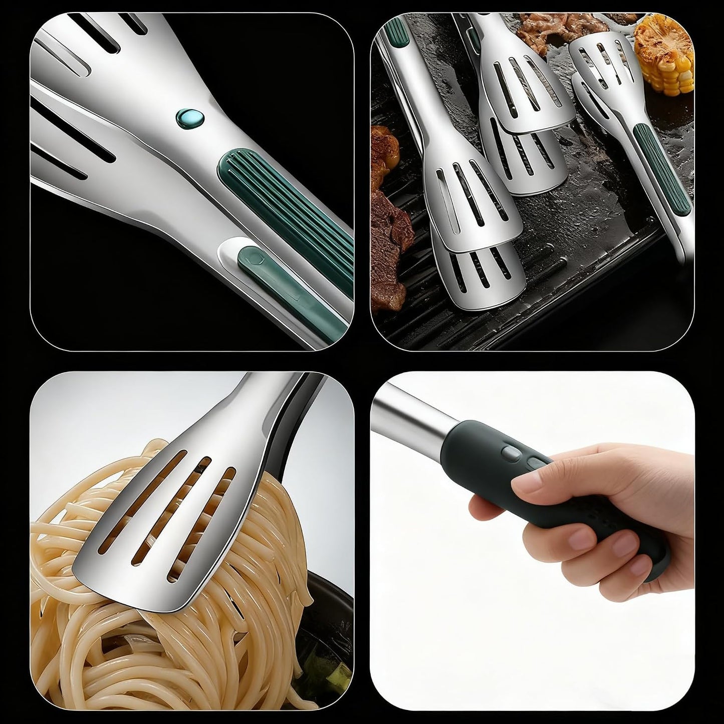 Stainless Steel Kitchen Tongs Set - 3 Pack with Silicone Tips | 7, 9, 12 Inch Heat Resistant Cooking Tools