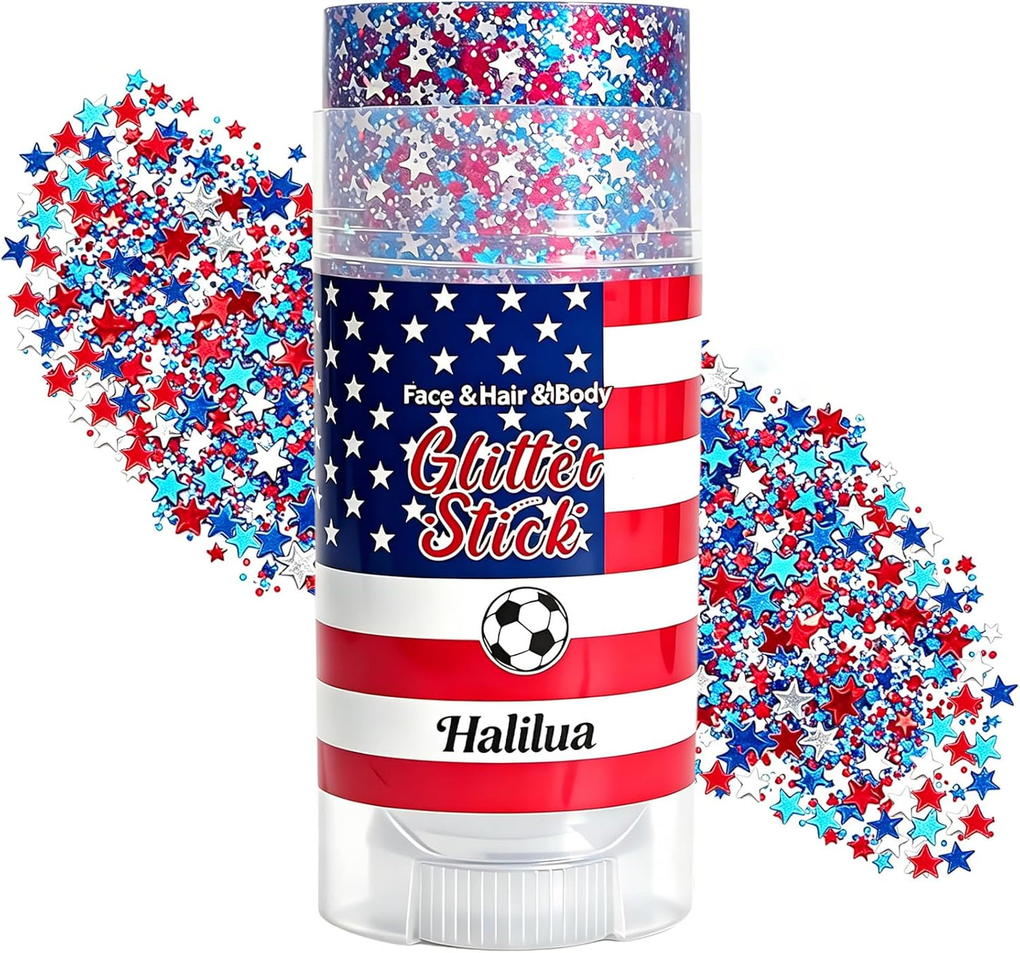 Patriotic 4th of July Glitter Stick - Sparkling Red, White & Blue Face & Body Glitter for Independence Day Celebrations | Perfect for Women & Kids
