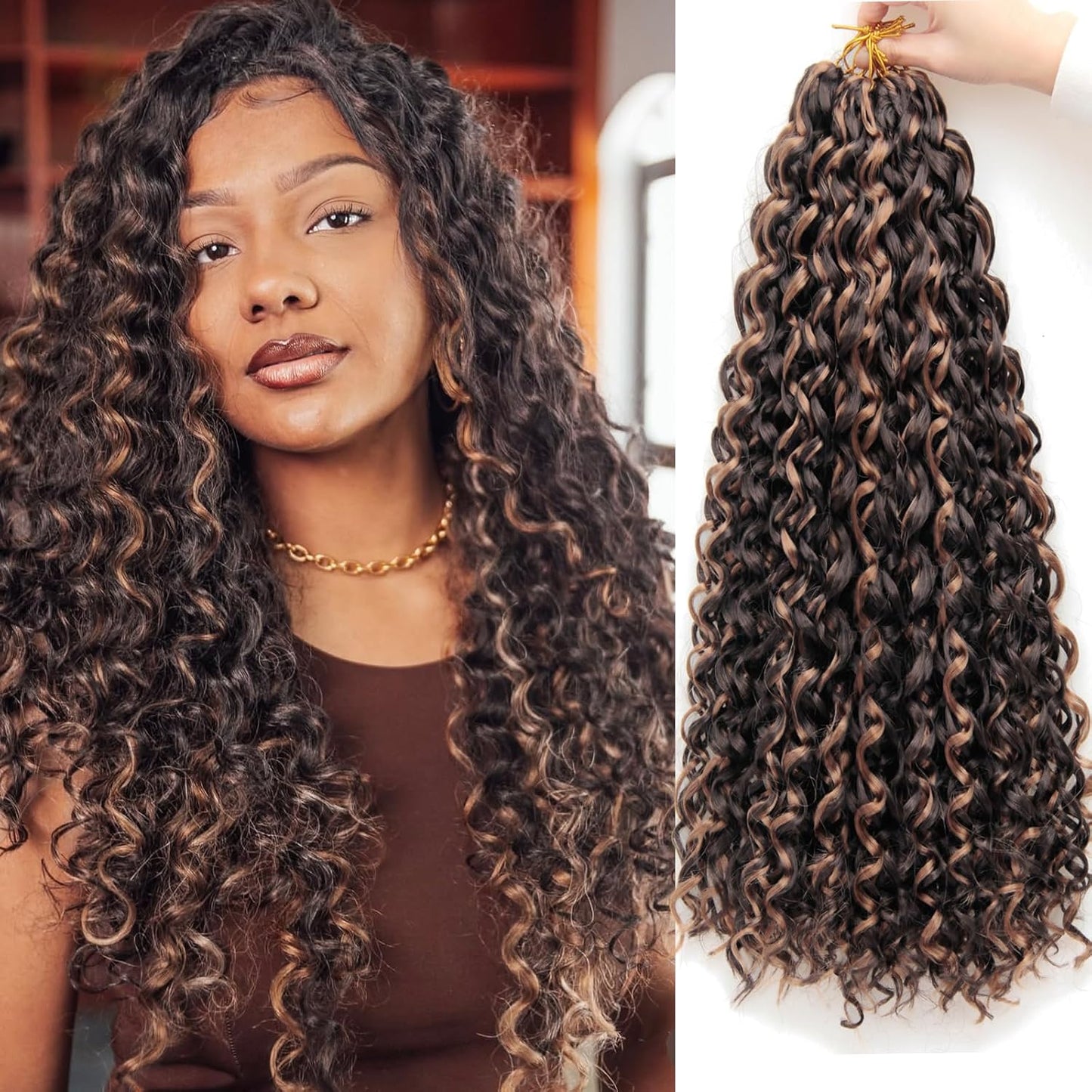 Water Wave Crochet Hair Extensions - Blonde Synthetic Bohemian Braids | 14 Inch Deep Wave (27#)