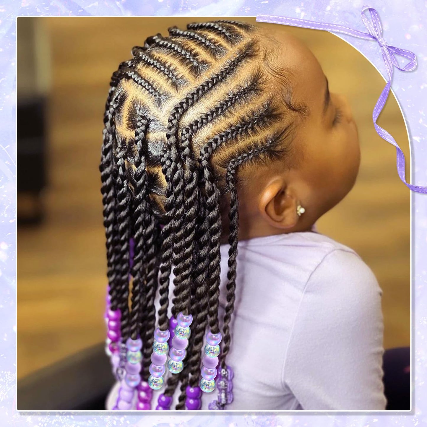 NAISKA 60Pcs Purple Hair Beads for Kids Girls Acrylic Beads for Hair White Clear Cute Bead for Braids Small Pony Beaded Hair Clips Toddler Dreadlock Bead Braid Clips Accessories for Women