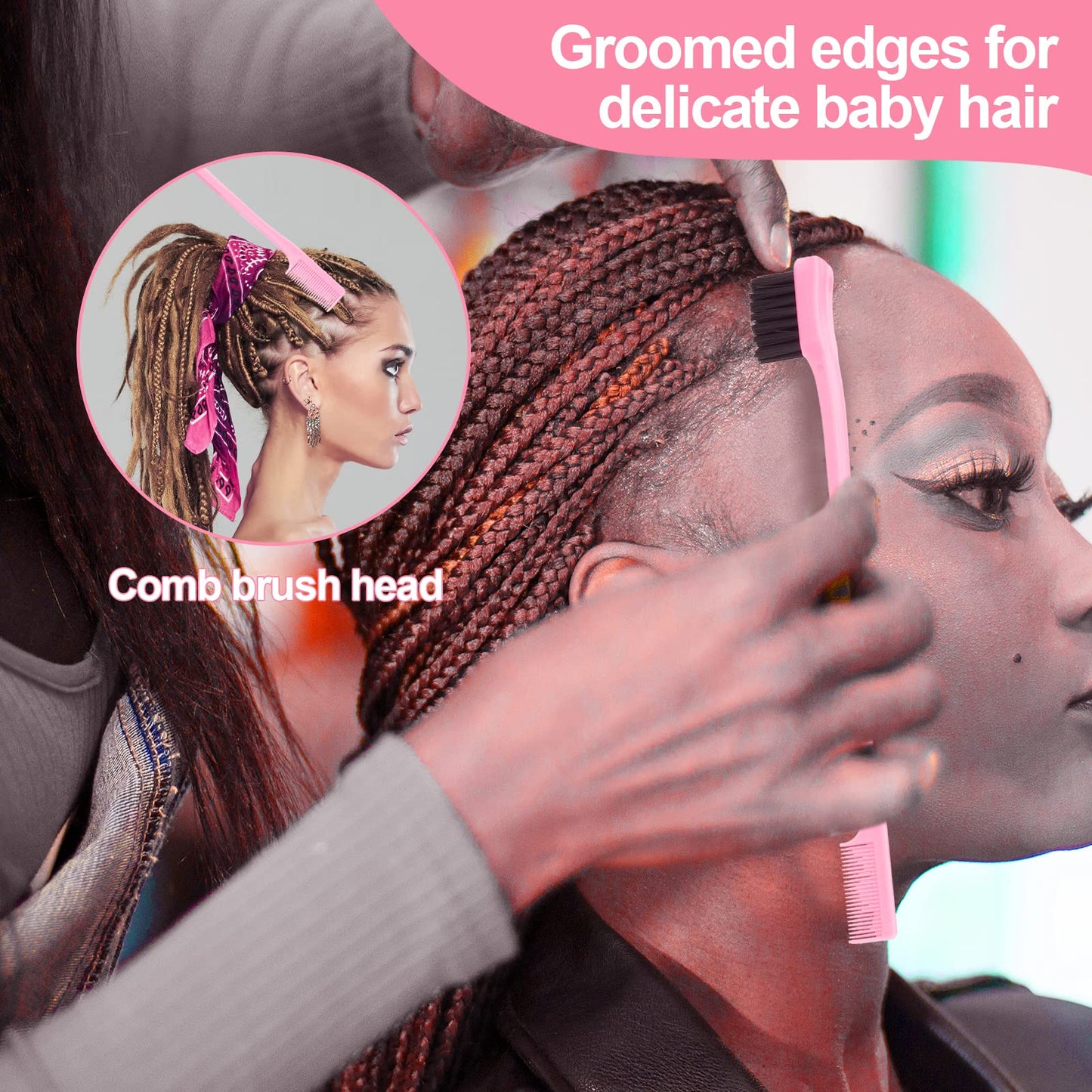 SWEET VIEW Crochet Needles for Hair With Edge Brush, Bristle Brush, Rat Tail Comb, Gator Clips, Latch Hook for Hair