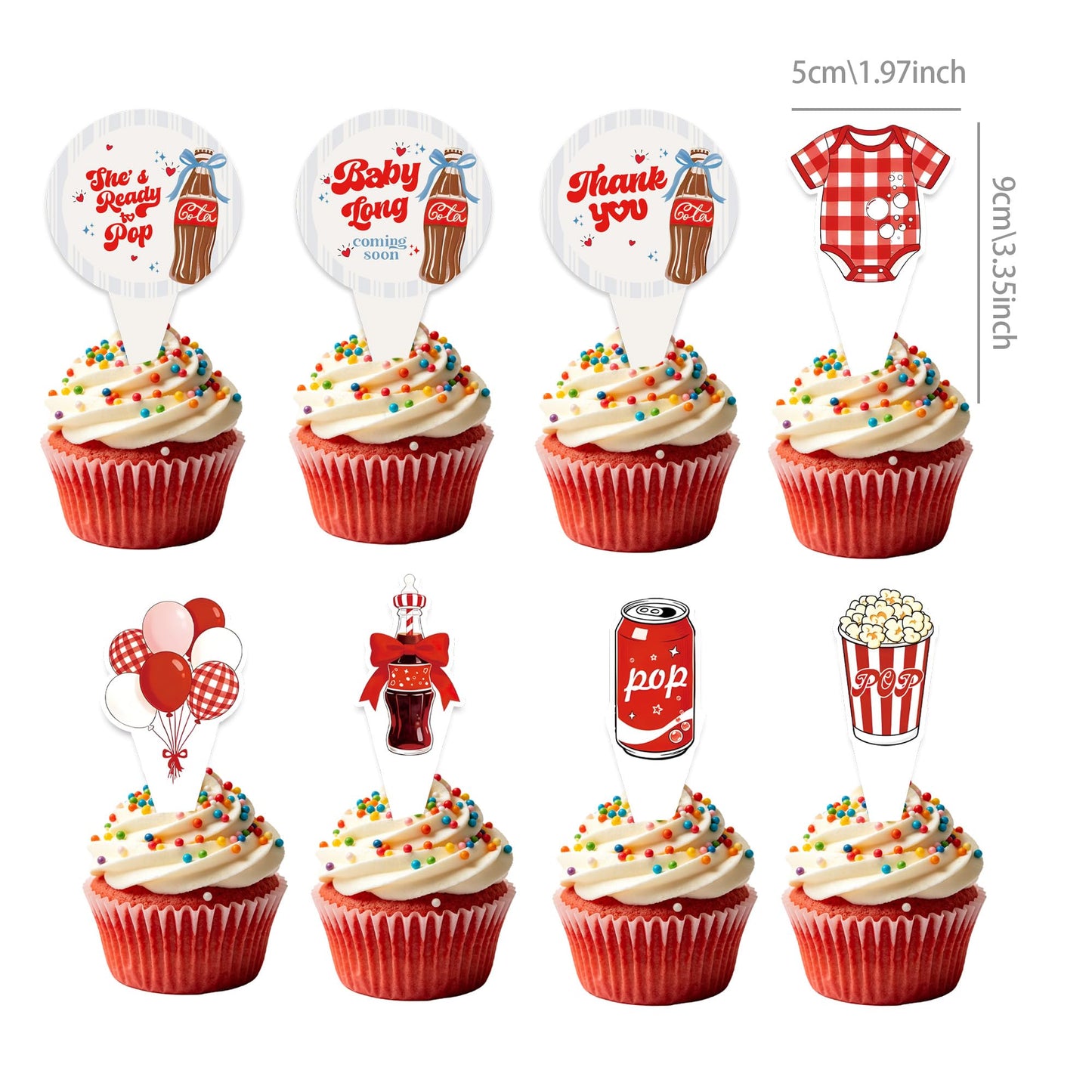24PCS She's Ready to Pop Cupcake Toppers, Baby Shower Decorations Soda Theme, She's About to Pop Party Supplies for Gender Reveal Newborn