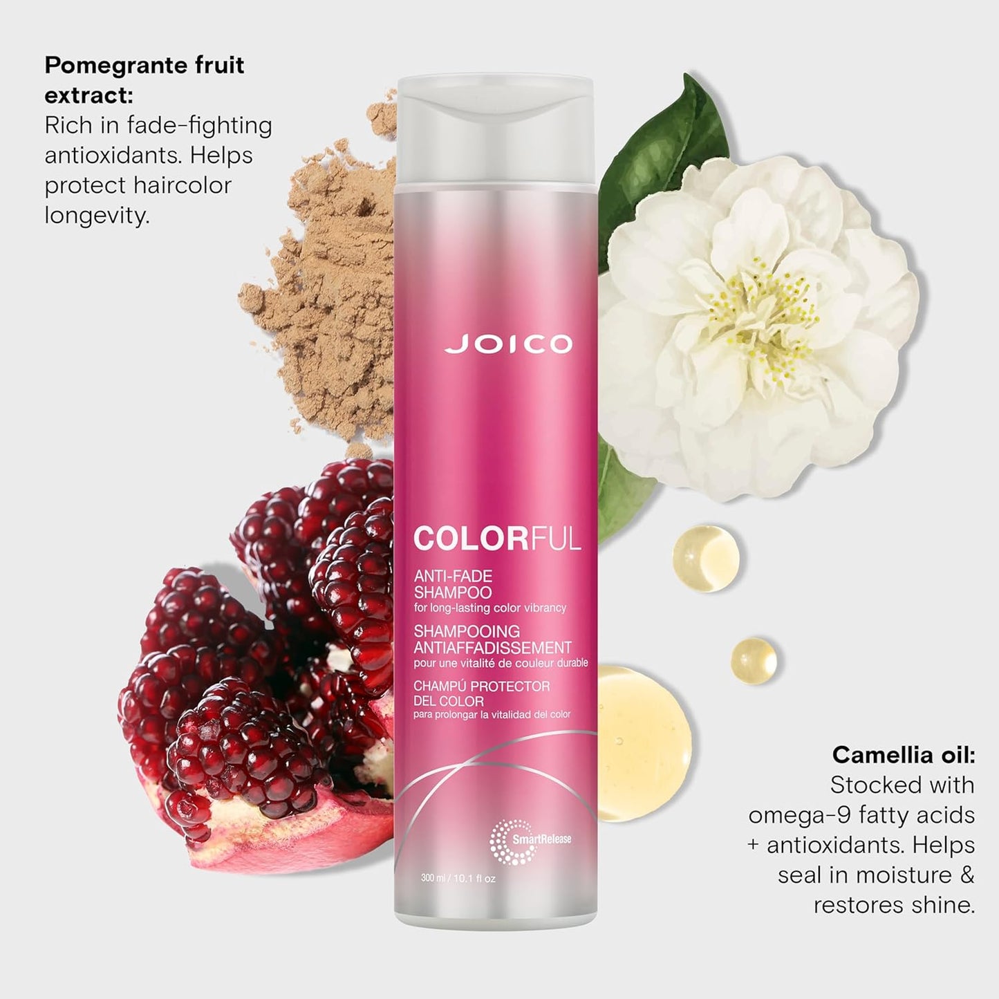 Joico Colorful Anti-Fade Shampoo - Preserve Vibrant Color & Shine | Sulfate-Free with Camellia Oil & Pomegranate Extract