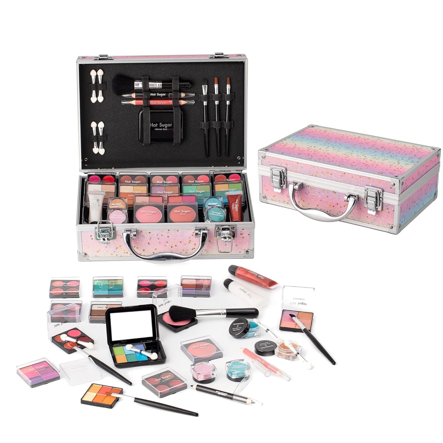 Makeup Kit for Teen Girls - Complete Starter Cosmetics Set with Eyeshadow, Lip Balm, Blush, Gloss & Mirror | Gold Check