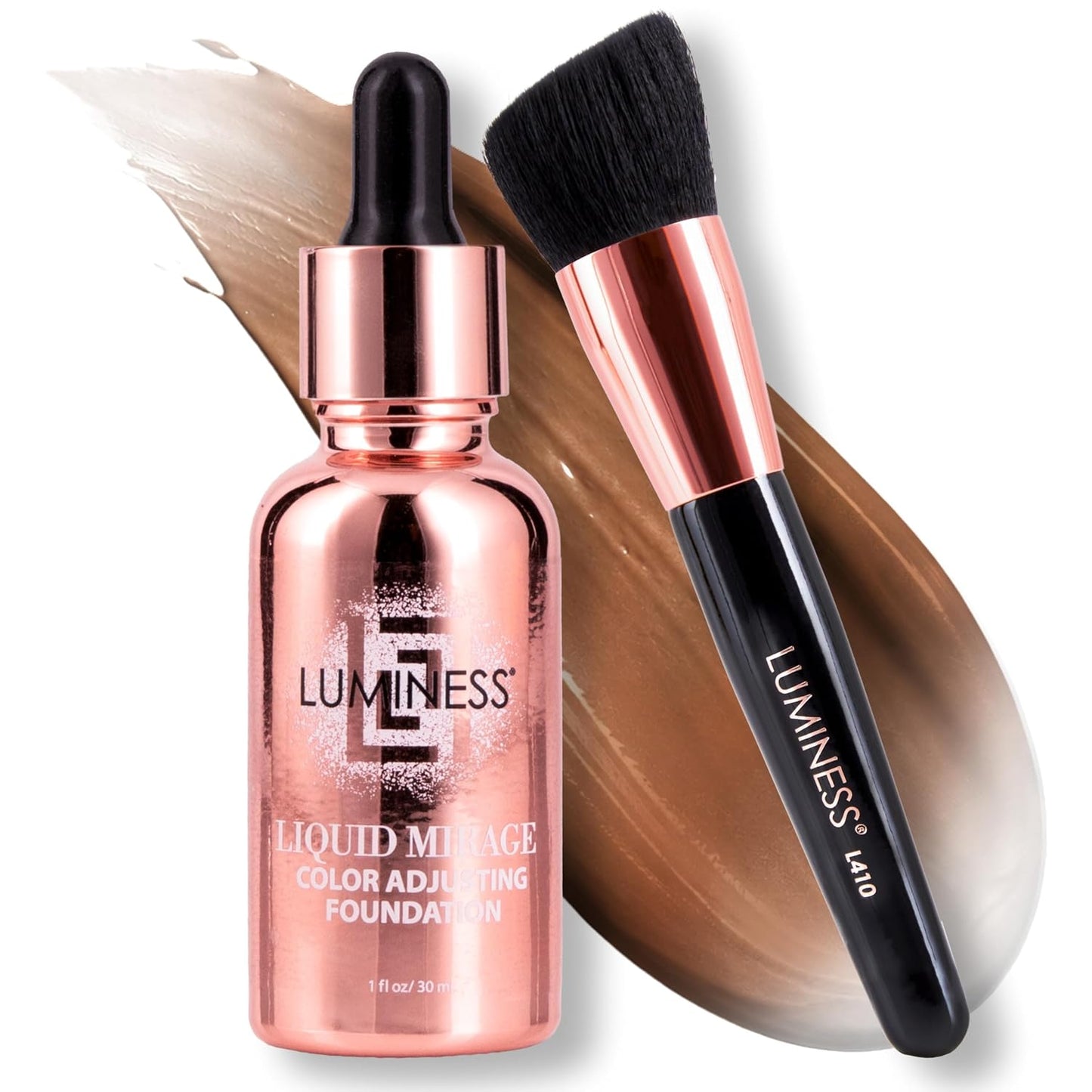 LUMINESS Liquid Mirage Foundation Kit - SPF 50 Color Adjusting Makeup for Mature Skin | 4-in-1 Primer, Concealer & Moisturizer
