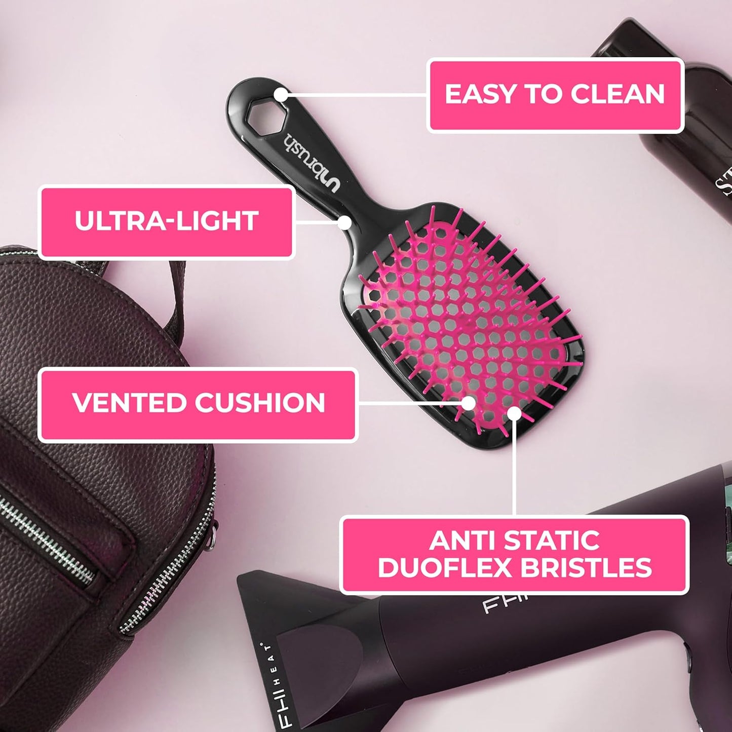 FHI Heat Detangling Brush - Pain-Free Brushing for Wet & Dry Hair | Durable DuoFlex Bristles, Lightweight, Cherry Blossom