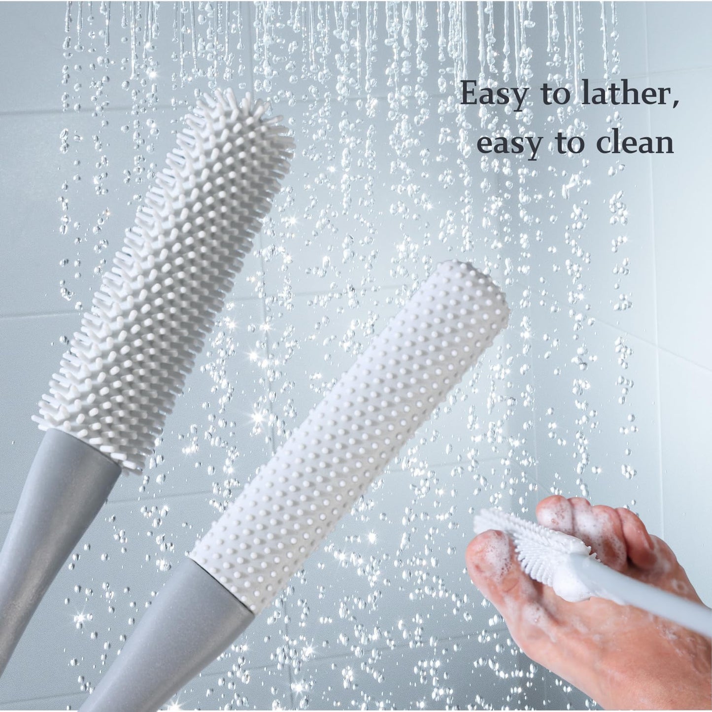 Nurlypop Toe Cleaning Brush with 15.7" Long Handle,Foot Scrubber in Shower,No Bending, Ideal for Seniors, Expecting Mothers, Men & Women | Foot Scrubber & Anti-Itch Exfoliating Brush (2 Pack) (Grey)