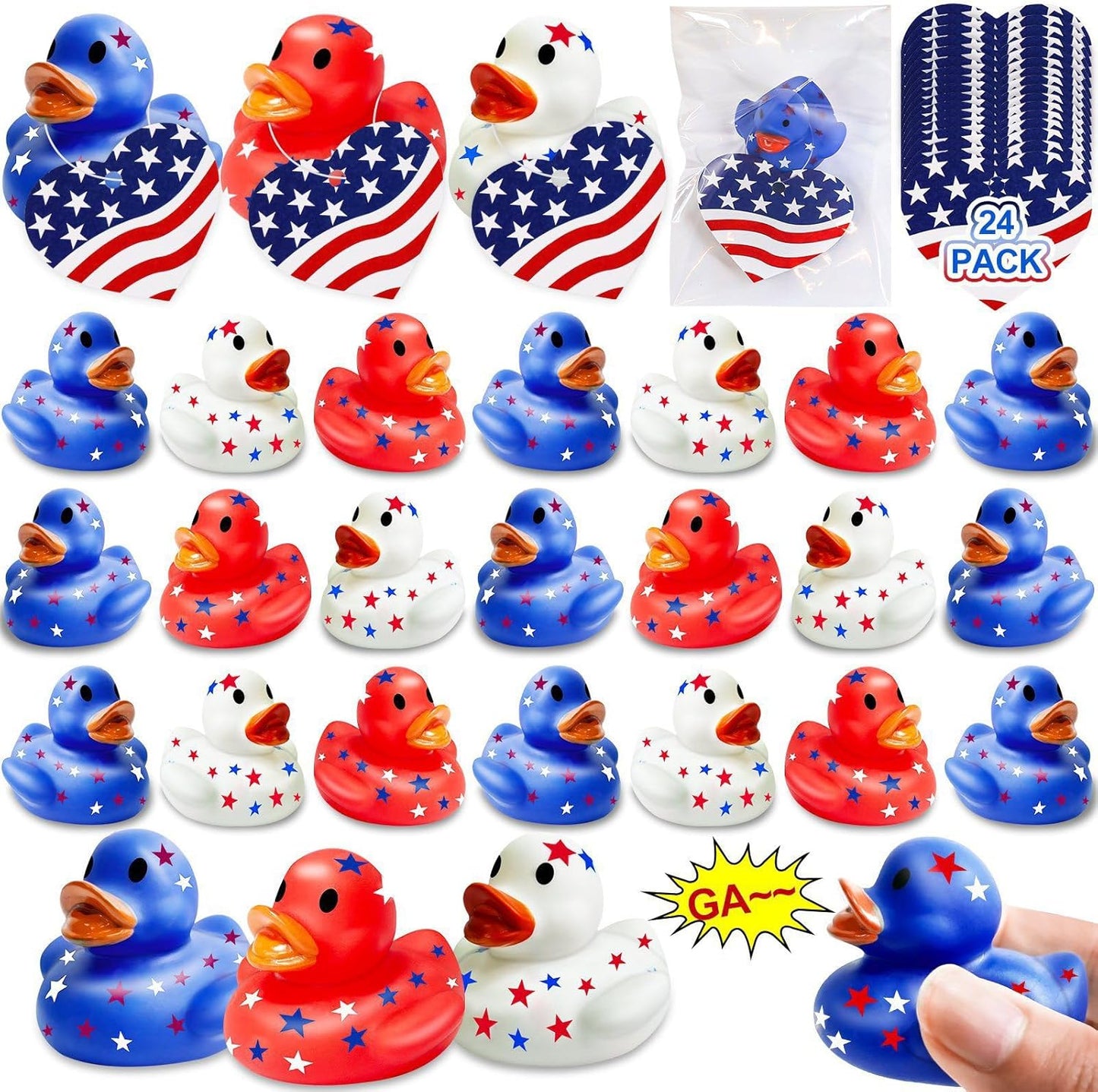Patriotic Rubber Ducks - 24 Pack Mini Squeak Toys for 4th of July | Red, White & Blue Party Favors
