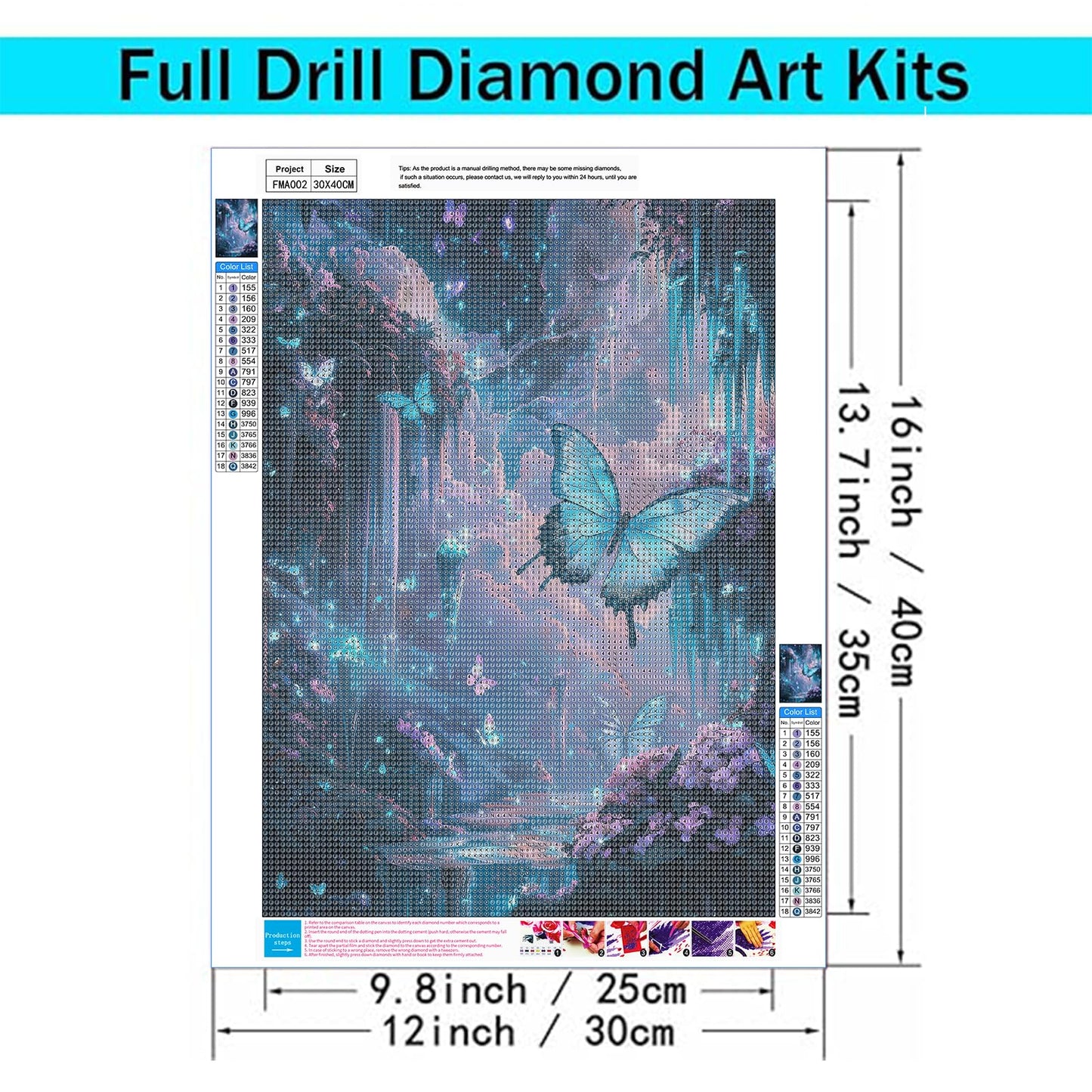 Gikboup 5D Diamond Painting Kits for Adults Beginners, Butterfly Diamond Art Kit, Full Round Drill Magical DIY Gem Painting Canvas for Home Wall Decor Gift 12 x 16 Inch