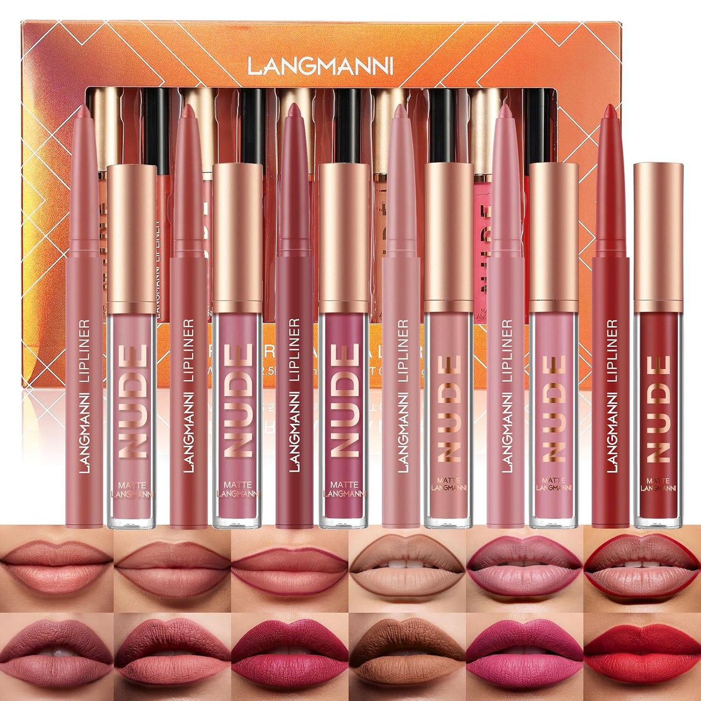 Matte Lip Liner & Liquid Lipstick Set - Velvety Nude Waterproof Long Wear | 8 Pcs High Pigment Makeup Gift Set